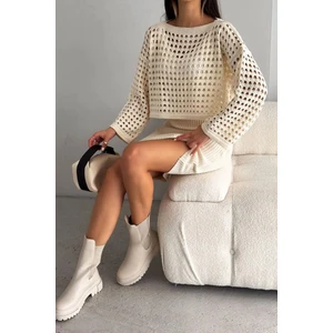 Ajurlu Kazak Düz Elbise Ikili Triko Takım