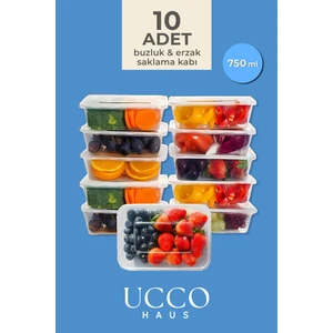UCCO 10 Adet 750ML Saklama Kabı Seti – Plastik Buzluk, Erzak, Yemek Hazırlık & Mutfak Düzenleme Kutuları