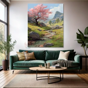 Kanvas Dikey Duvar Tablosu Kanvas Akarsu Dağ Ev Ofis Salon Modern Duvar Tablosu