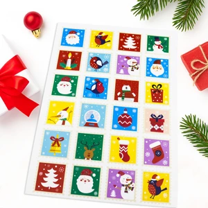 Repro Design Yılbaşı Temalı Karışık Model 24’lü Kare Etiket Seti 42X42 mm – Hediye Paketleme Sticker Beyaz Renkli