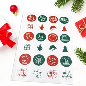 Repro Design Yılbaşı Temalı 24’lü Yuvarlak Etiket Seti 4 cm – Hediye Paketleme Sticker Beyaz