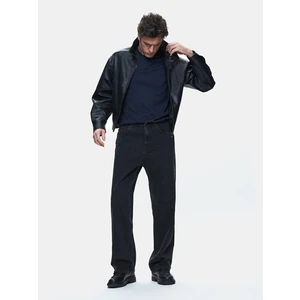 Uzun Kollu Fermuarlı Gömlek Yaka Siyah Ceket