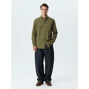 Uzun Kollu Önü Düğmeli Basıc Yeşil Gömlek