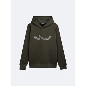 Uzun Kollu Sıgn Baskılı Kapüşonlu Basıc Yeşil Sweatshırt