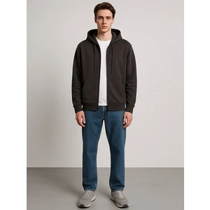 Kapüşonlu Fermuarlı Cepli Basıc Antrasit Sweatshırt