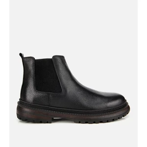 02BOH314210A100 ERKEK Deri Siyah Lastik Detaylı Chelsea Bot