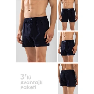 Baykar Erkek Pamuklu Düz Boxer 3'lü Set 1119 Lacivert