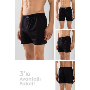 Erkek Pamuklu Düz Boxer 3'lü Set 1119 Siyah