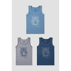 Erkek Çocuk Aslan Baskılı  Atlet 3'lü Paket 2106 Gri