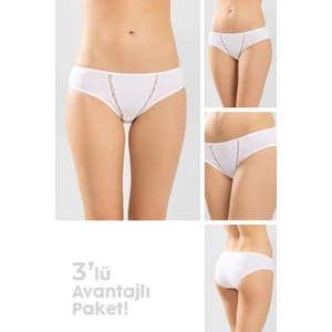 Kadın Zikzak Işlemeli Külot 3'lü Set 8046 Beyaz