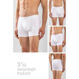 Erkek Compact Düz Boxer 3'lü Set 1110 Beyaz