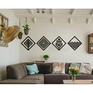 Wooden Factory 4 Element Duvar Dekoru 3 mm MDF Siyah Renk Modern Tasarım