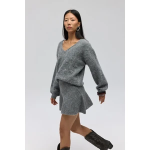 MAI STUDIOS CO. Nordis Volanlı Gri Triko Mini Etek