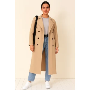 Kruvaze Yaka Trençkot-Krem Renk Trençkot Kaban Mont