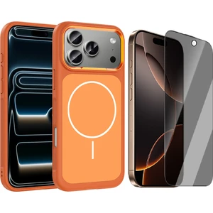 iPhone 17 Pro Kılıf M-Safe Şarj Özellikli Metal Kamera Çerçeveli Zore Sanremo Silikon Kapak + Hayalet Ekran Koruyucu