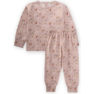 Desenli Pijama Takım 2-10 Yaş Pudra Pembe