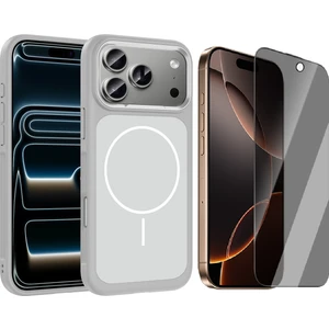 iPhone 17 Pro Max Kılıf M-Safe Şarj Özellikli Metal Kamera Çerçeveli Zore Sanremo Silikon Kapak + Hayalet Ekran Koruyucu