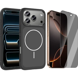 iPhone 17 Pro Max Kılıf M-Safe Şarj Özellikli Metal Kamera Çerçeveli Zore Sanremo Silikon Kapak + Hayalet Ekran Koruyucu