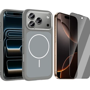 iPhone 17 Pro Max Kılıf M-Safe Şarj Özellikli Metal Kamera Çerçeveli Zore Sanremo Silikon Kapak + Hayalet Ekran Koruyucu