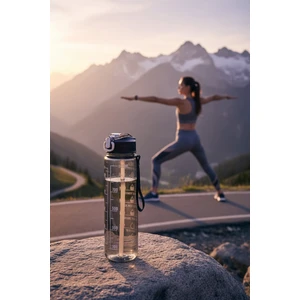 Siyah, Şeffaf Pipetli Matara – 900 Ml, Sızdırmaz Kapaklı Suluk