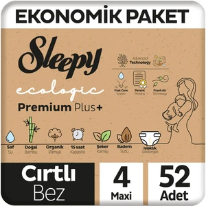 Ecologic Premium Plus Ekonomik Paket Bebek Bezi 4 Numara Maxi 52 Adet