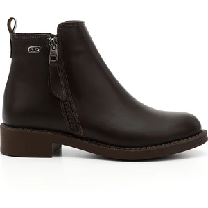 Kadın Kahverengi Kalın Topuklu Çift Fermuarlı Bot