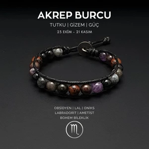 Seven Art Jewelry Doğal Taş Bileklik, El Yapımı Akrep Burcu Bohem Bileklik – Obsidyen, Lal, Oniks, Labradorit, Ametist Taşı Bileklik