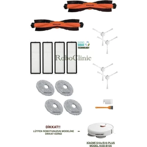 Xiaomi Robot Vacuum S10+ / S10 Plus Robot Süpürge Uyumlu Yedek Fırça, Hepa Filtre, Mop - 16 Parça