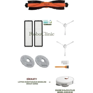 Xiaomi Robot Vacuum S10+ / S10 Plus Robot Süpürge Uyumlu Yedek Fırça, Hepa Filtre, Mop - 9 Parça