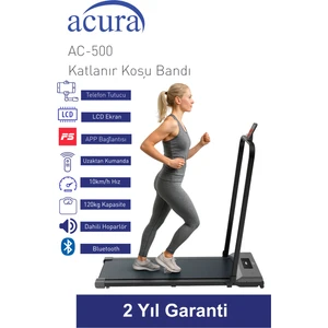 AC-500 Bluetoothlu, Hoparlörlü, Uzaktan Kumandalı Katlanır Koşu Bandı
