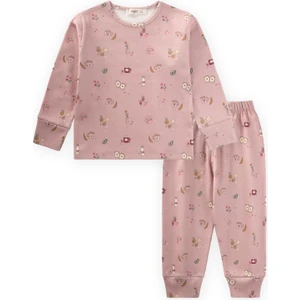 Desenli Mevsimlik Pijama Takım 1-7 Yaş Pudra Pembe
