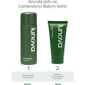 Lunova Anında Işıltı ve Canlandırıcı Bakım Ikilisi | 150 ml Milk Therapy Nemlendirici Serum ve Bariyer Güçlendirici Yüz Kremi Seti