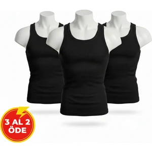 Erkek Fitilli Atlet - Pamuklu Esnek Sporcu Kesim 3AL 2öde (Siyah)