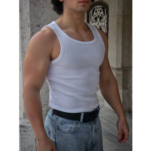 Erkek Fitilli Atlet - Pamuklu Esnek Sporcu Kesim (Beyaz)