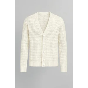 Nopenli Fitil Örgü Düğmeli Hırka Taş