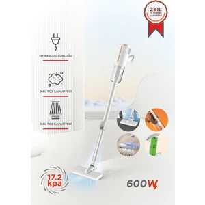 Dikey Süpürge Elektrikli 600W Vakum Süpürge TVC01 Beyaz