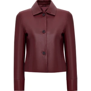 Beatrix Kadın Bordo Gömlek Yaka Deri Mont 25WGE561347