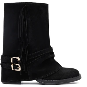 Kadın Siyah Kalın Topuklu Süet Deri Bot 25AFD221310