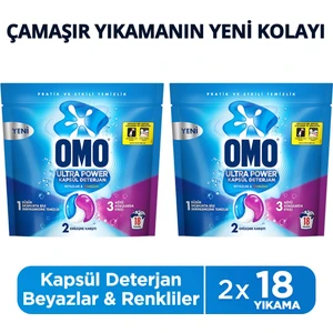 Ultra Power Kapsül Deterjan Beyazlar ve Renkliler 18 Yıkama X2