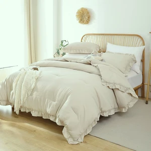 Maki Home Makiteks %100 Pamuklu Fırfırlı Bej 240X220+2*(50X70) Battal Boy Nevresim ve Yastık Kılıfı