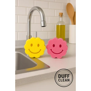 Duff Clean 2'li Bulaşık Süngeri Sponge Çift Taraflı Gülen Yüz Sünger Sihirli Sünger Çok Amaçlı Temizlik Süngeri
