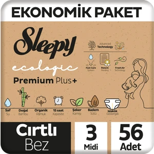 Ecologic Premium Plus Ekonomik Paket Bebek Bezi 3 Numara Midi 56 Adet
