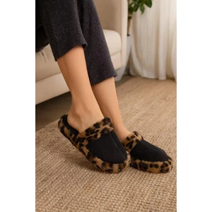 Leopar Desenli Kışlık Sessiz Ev Terliği