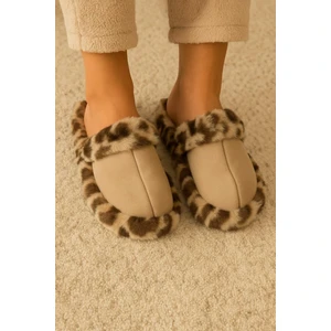 Leopar Desenli Kışlık Sessiz Ev Terliği