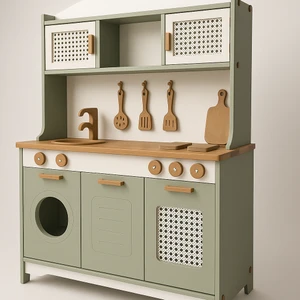 Ahşap Oyuncak Mutfak 12 parça Servis Seti ve Led Hediye