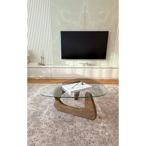 Orta Sehpa - Ceviz Renkli Asimetrik Model 90X65 cm ( Temperli Cam )