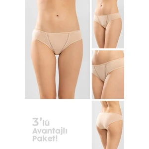 Kadın Zikzak Işlemeli Külot 3'lü Set 8046 Ten Rengi