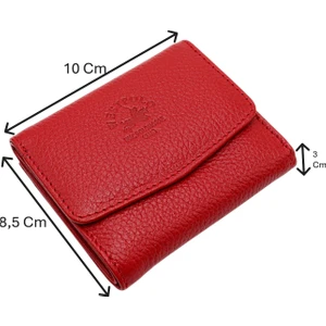 Hakiki Deri Kağıt Para, Bozuk Para ve Bol Kart Bölmeli Kadın Cüzdan - Kırmızı