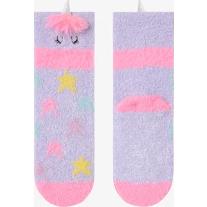 Lila Kız Çocuk Unicorn Nakışlı Aksesuarlı Kaymaz Tabanlı Ev Patiği