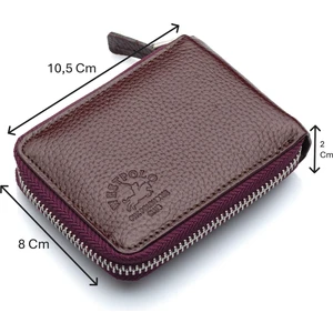 Hakiki Deri Kağıt Para ve Bol Şeffaf Kart Bölmeli, Fermuarlı Unisex Kartlık - Bordo